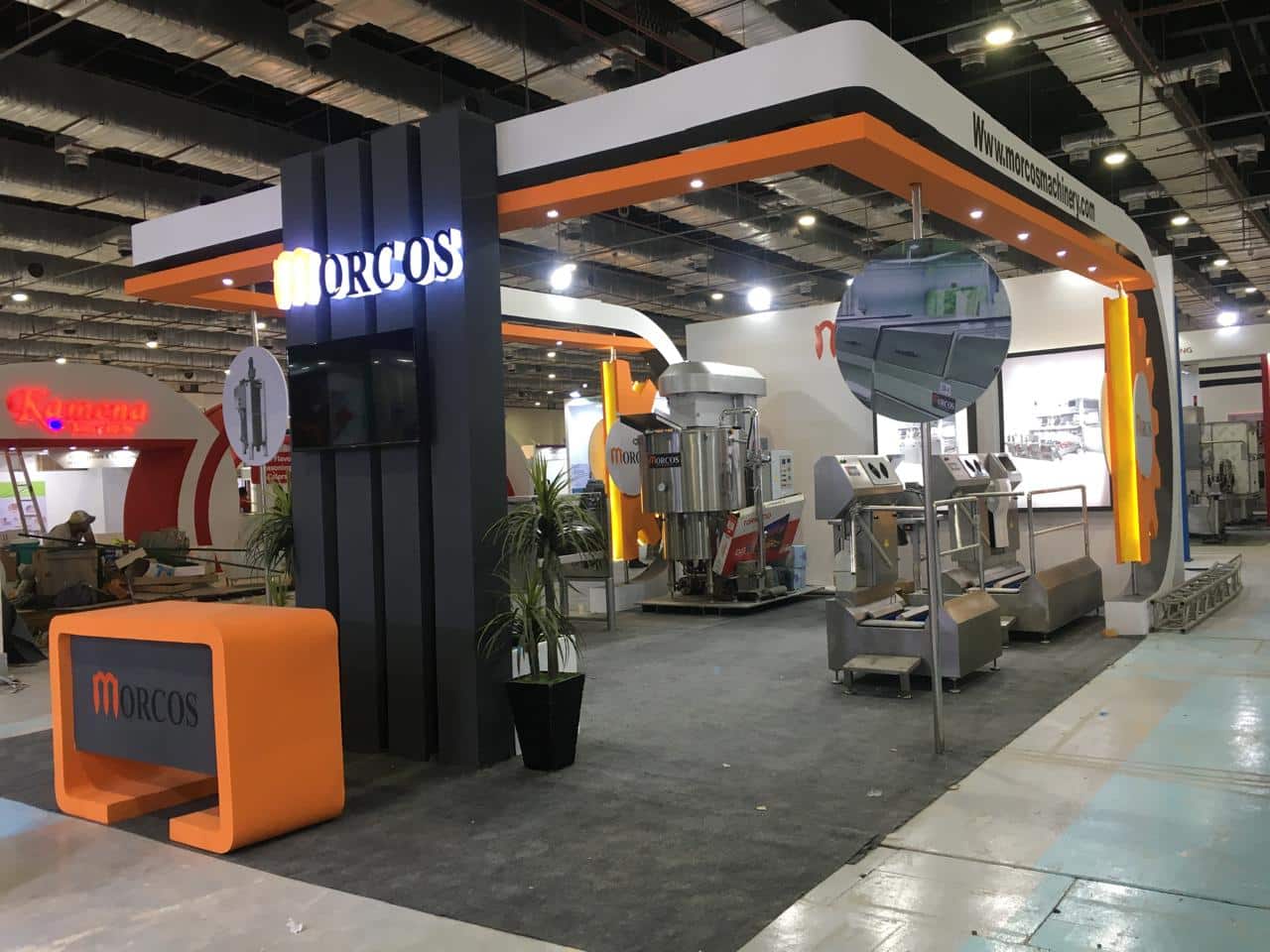 Heavy machinery on the stand floor, Equal's stand for Morcos Machinery