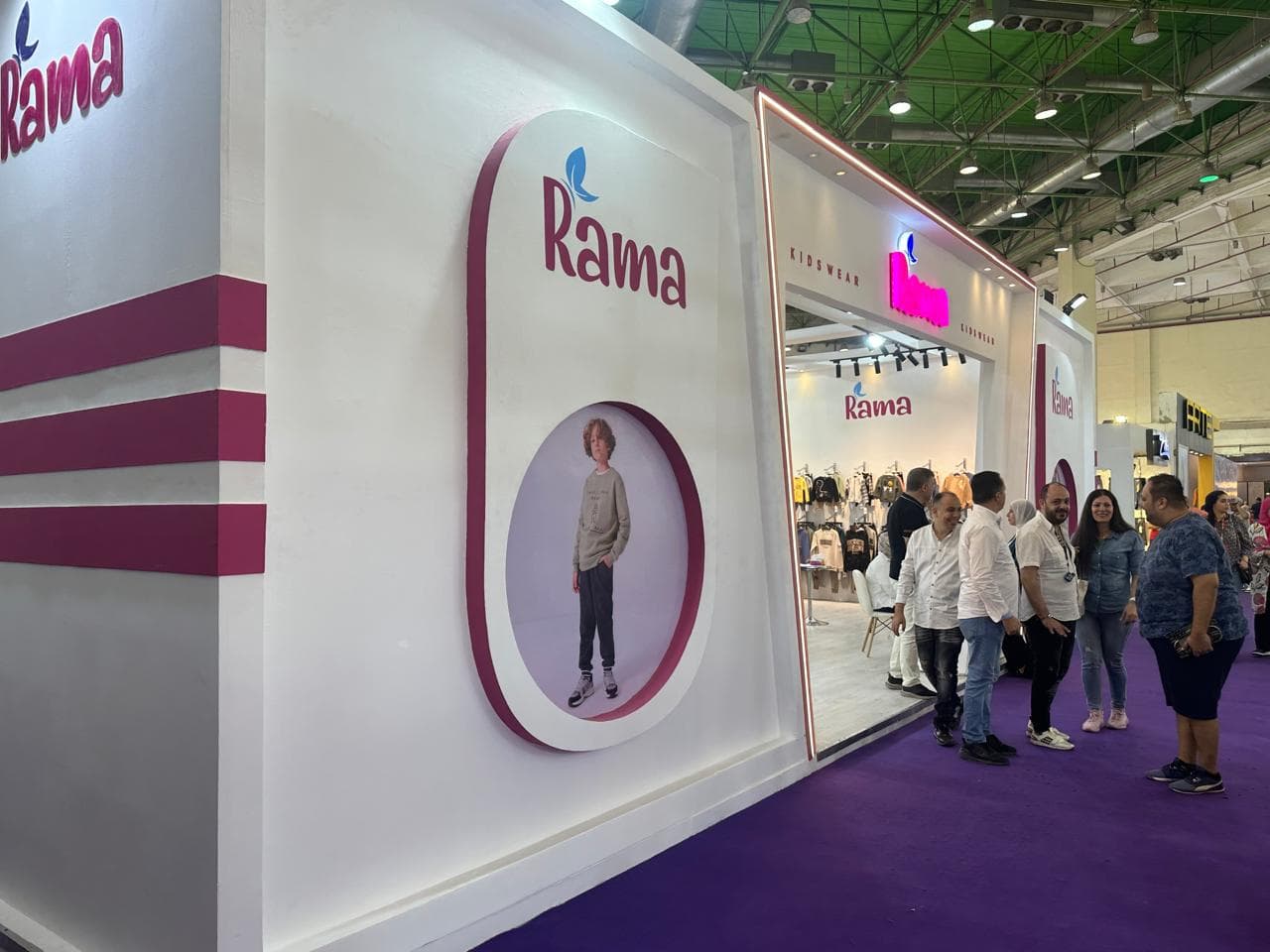 Three-stripe brand device on white volume, Equal's stand for Rama
